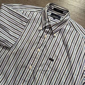 Faconnable Shirt Mens L Blue Striped Cotton French Preppy Old Money S/S OCBD